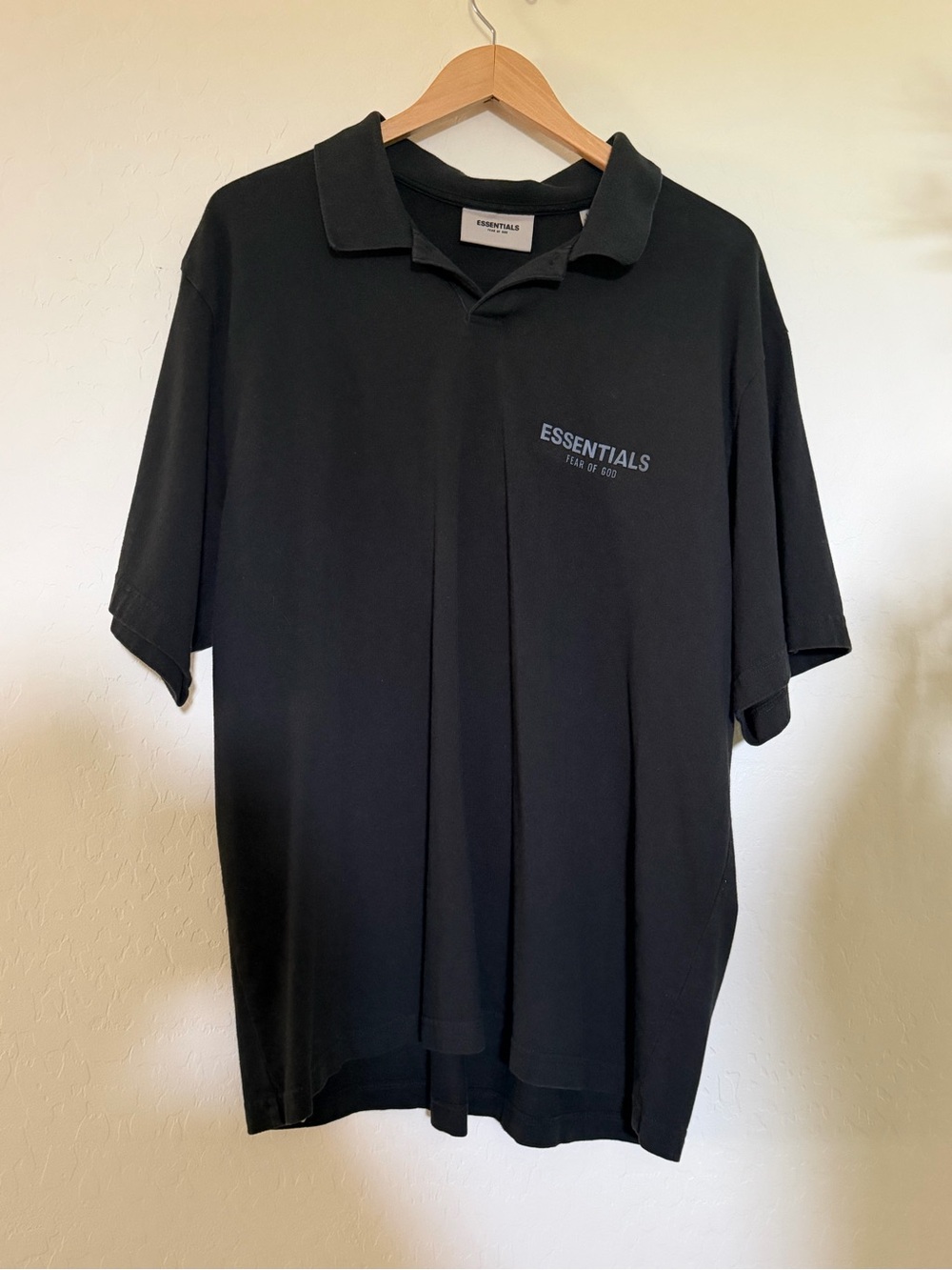 Fear of God Essentials Polo Shirt Mens Black Short Sleeve Size Large
